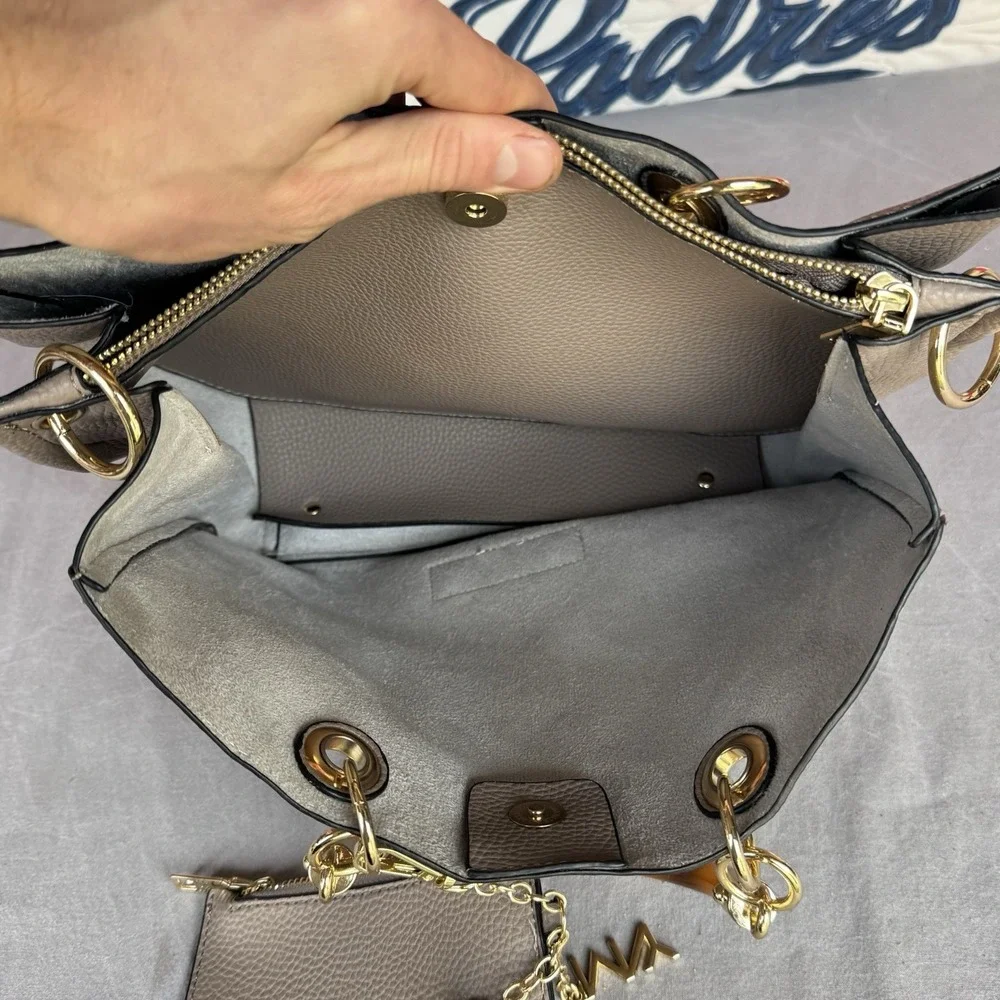 Marc New York‎ Andrew Marc Taupe Purse Shoulder Satchel Handles Gold Hardware